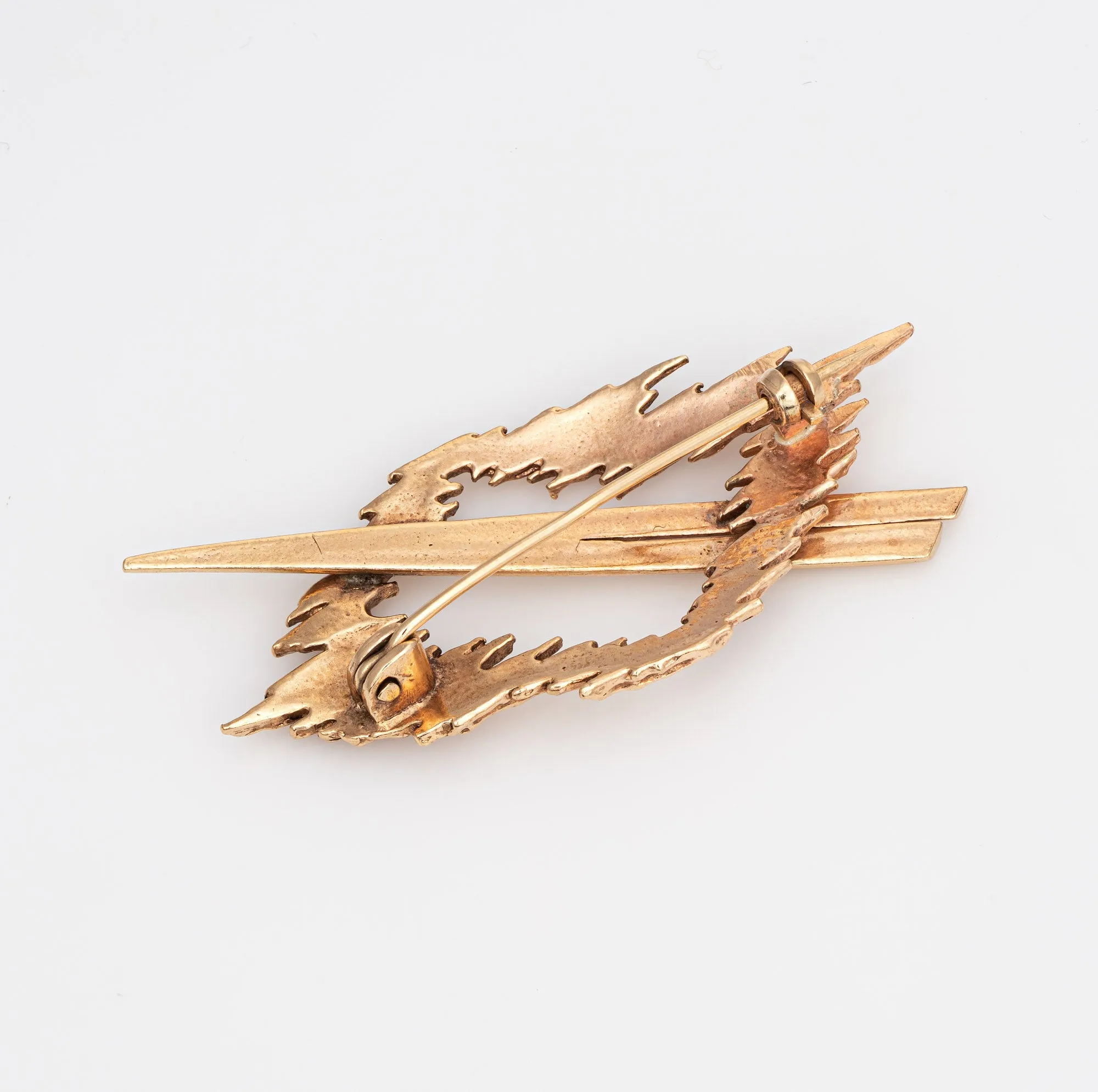 Vintage 60s Brutalist Brooch Abstract 14k Yellow Gold Estate Fine Jewelry