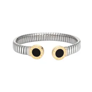 Vintage 90s Bulgari Tubogas Bracelet Onyx 18k Gold Stainless Steel Cuff Bangle