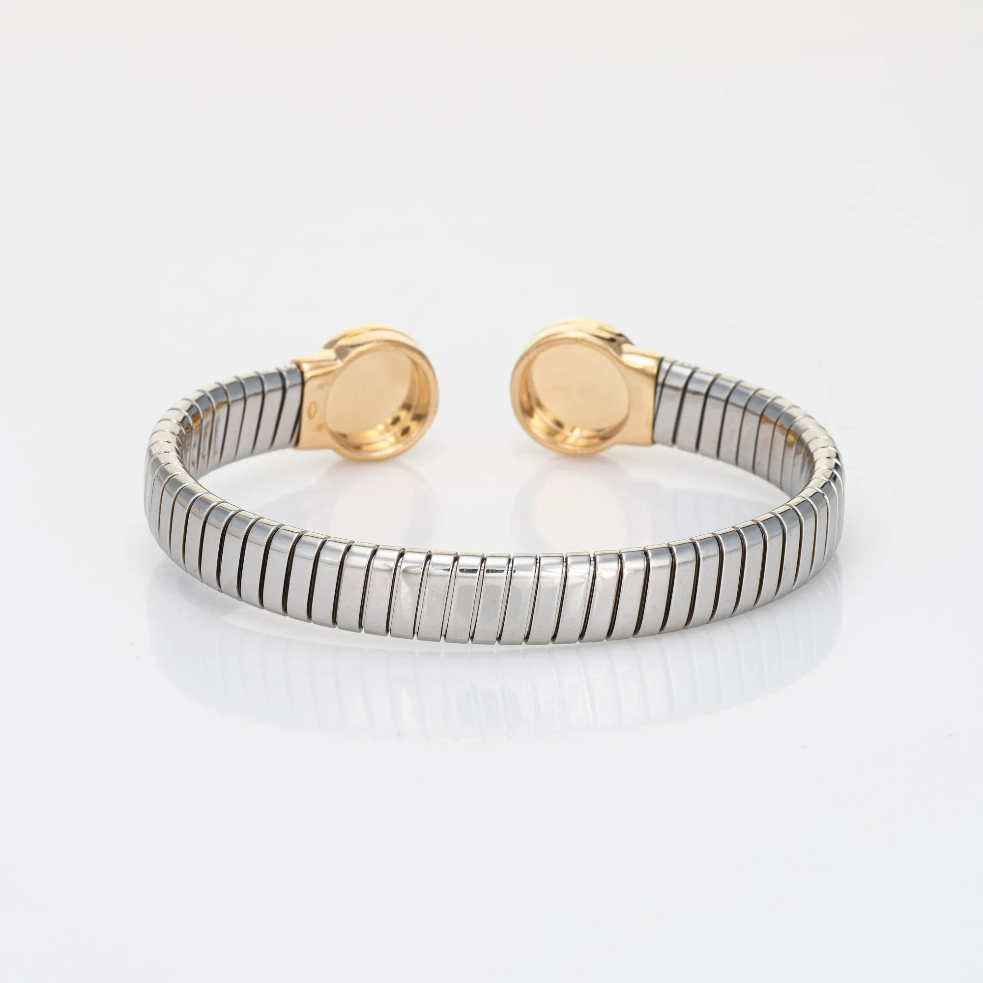 Vintage 90s Bulgari Tubogas Bracelet Onyx 18k Gold Stainless Steel Cuff Bangle