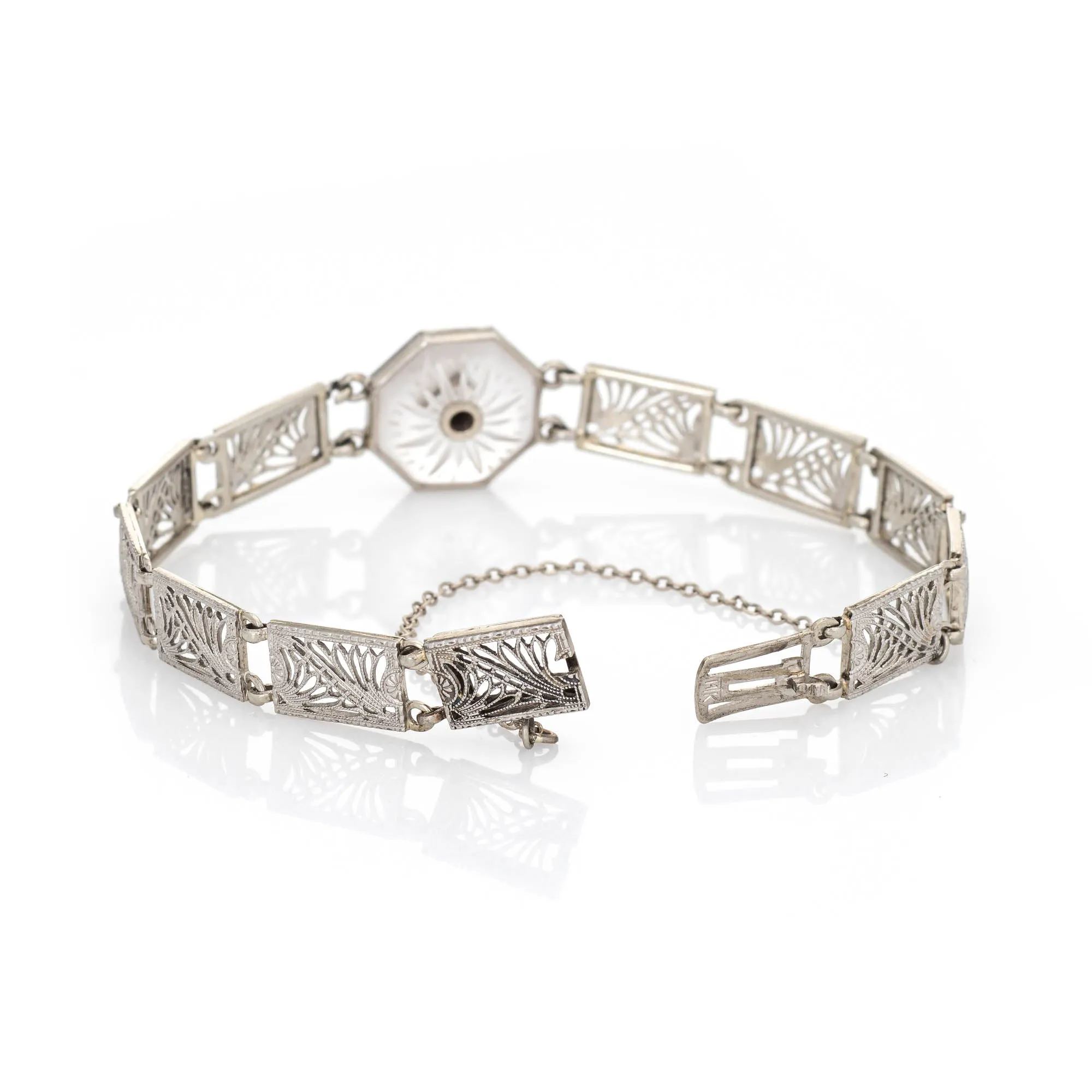 Vintage Art Deco Bracelet Diamond Filigree 14k White Gold Estate 1920s Jewelry