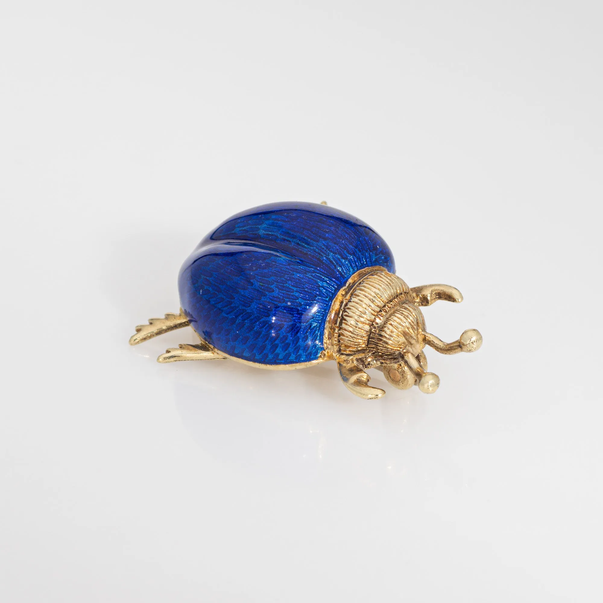 Vintage Beetle Brooch Blue Enamel 14k Yellow Gold Martine Estate Fine Jewelry