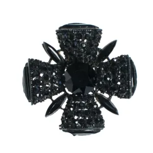 Vintage Black Jet Crystal Maltese Cross Brooch