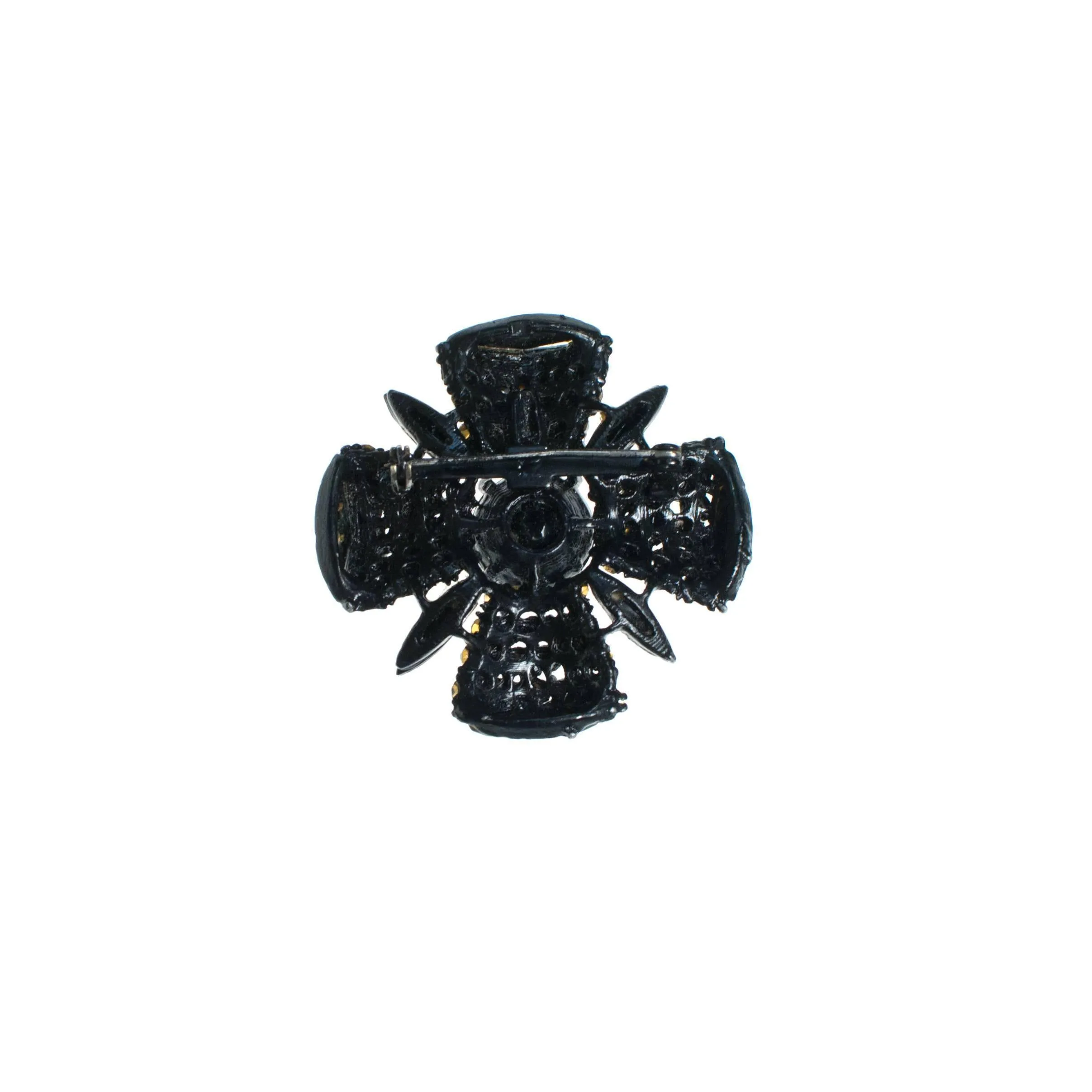 Vintage Black Jet Crystal Maltese Cross Brooch