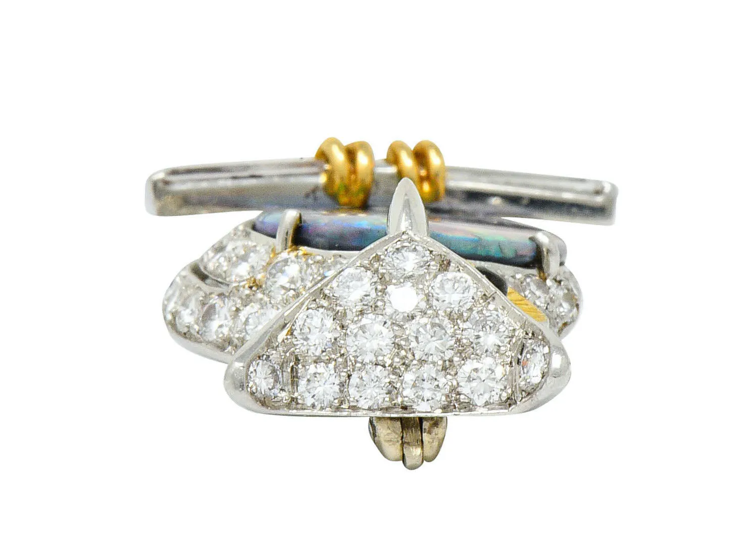 Vintage Black Opal Diamond Platinum 18 Karat Gold Owl Brooch