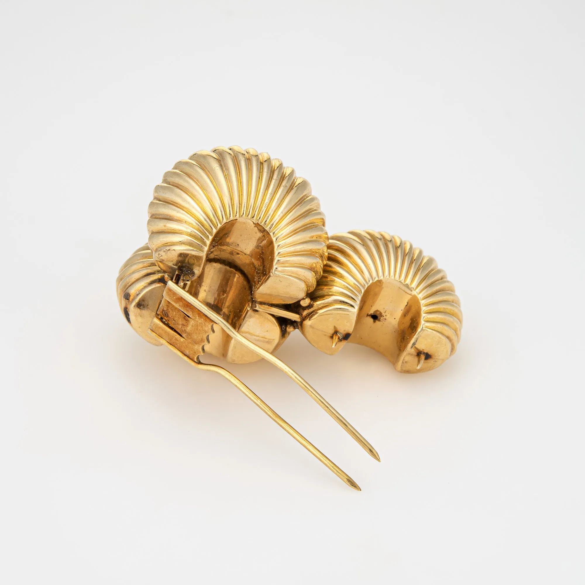 Vintage Cartier Brooch c1945 Bombe Fluted Dome Pin 14k Gold Shell Jewelry