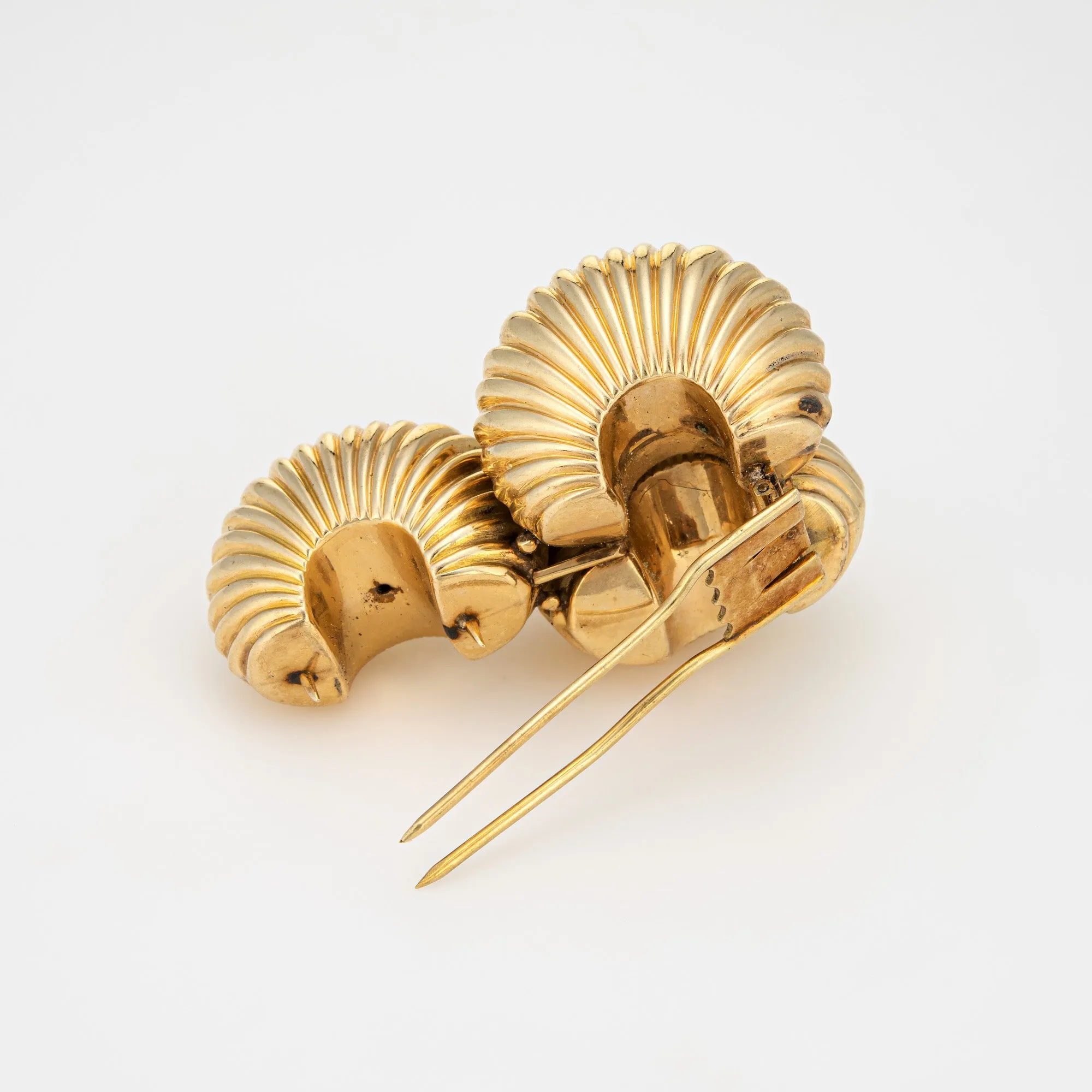 Vintage Cartier Brooch c1945 Bombe Fluted Dome Pin 14k Gold Shell Jewelry