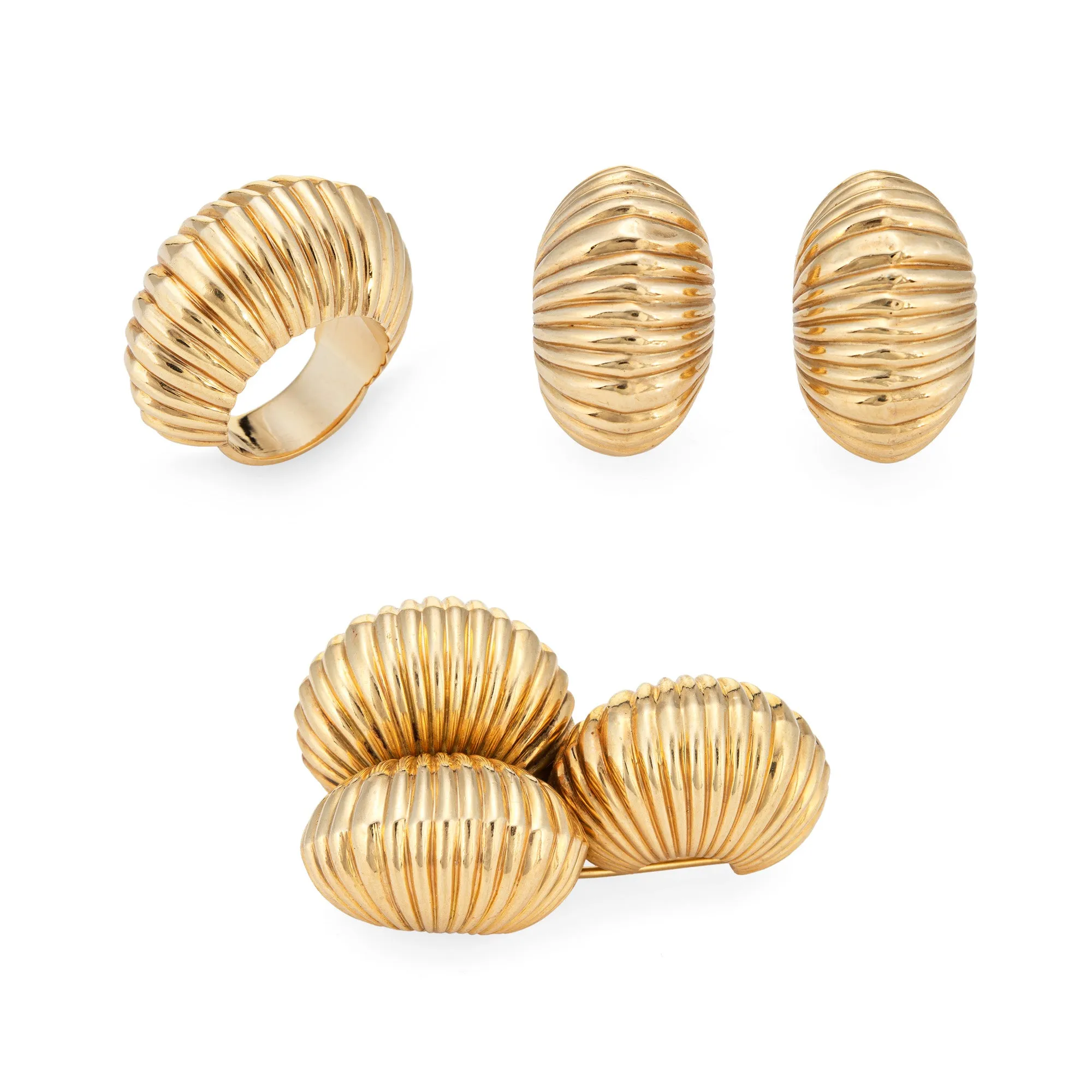 Vintage Cartier Brooch c1945 Bombe Fluted Dome Pin 14k Gold Shell Jewelry