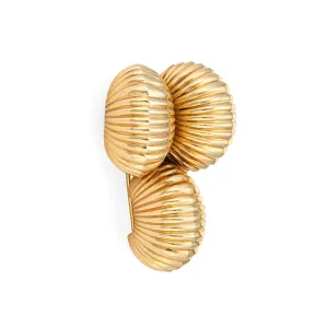 Vintage Cartier Brooch c1945 Bombe Fluted Dome Pin 14k Gold Shell Jewelry