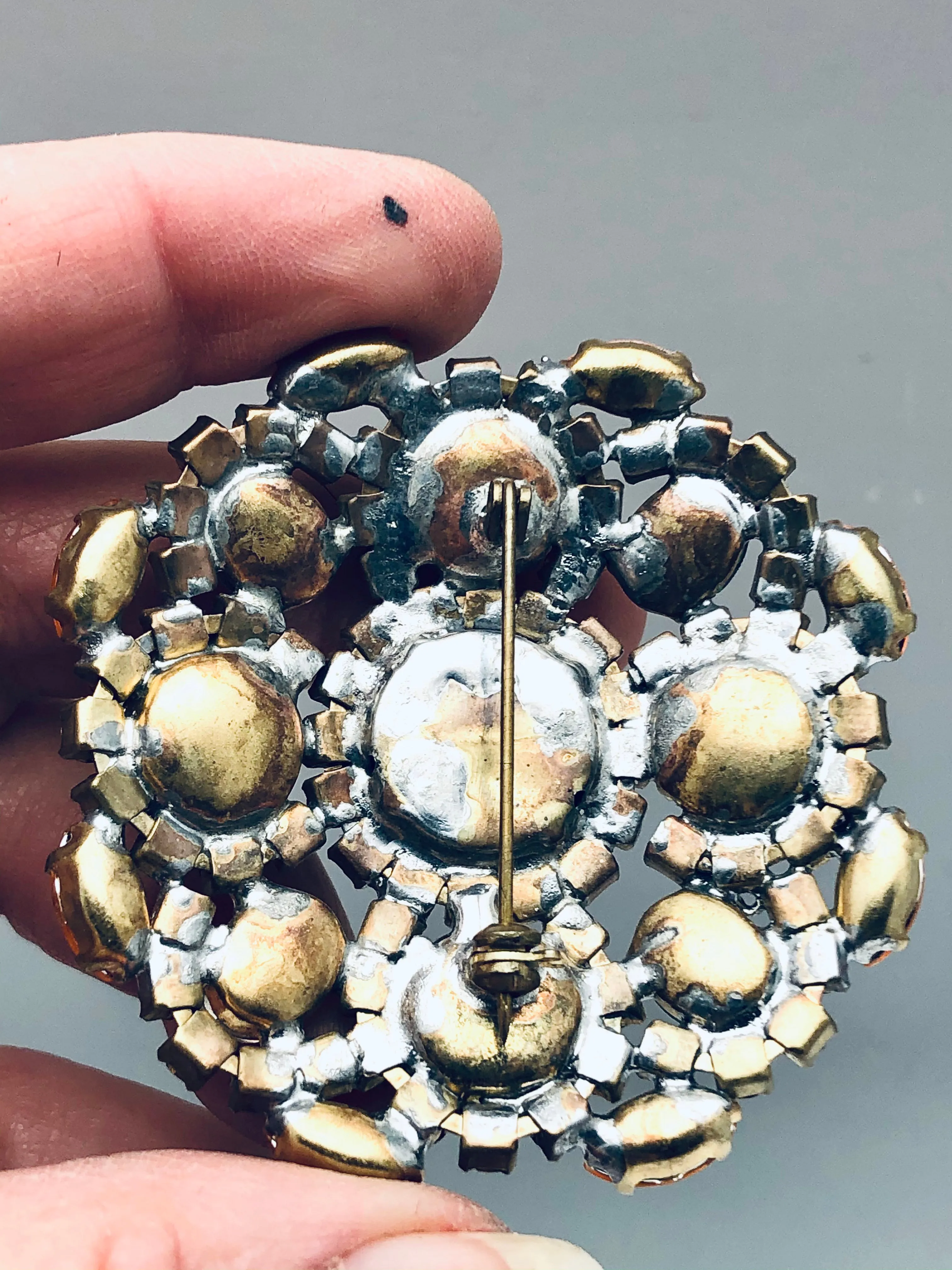 Vintage Czech Iridescent Crystal Fish Scale Brooch Pin