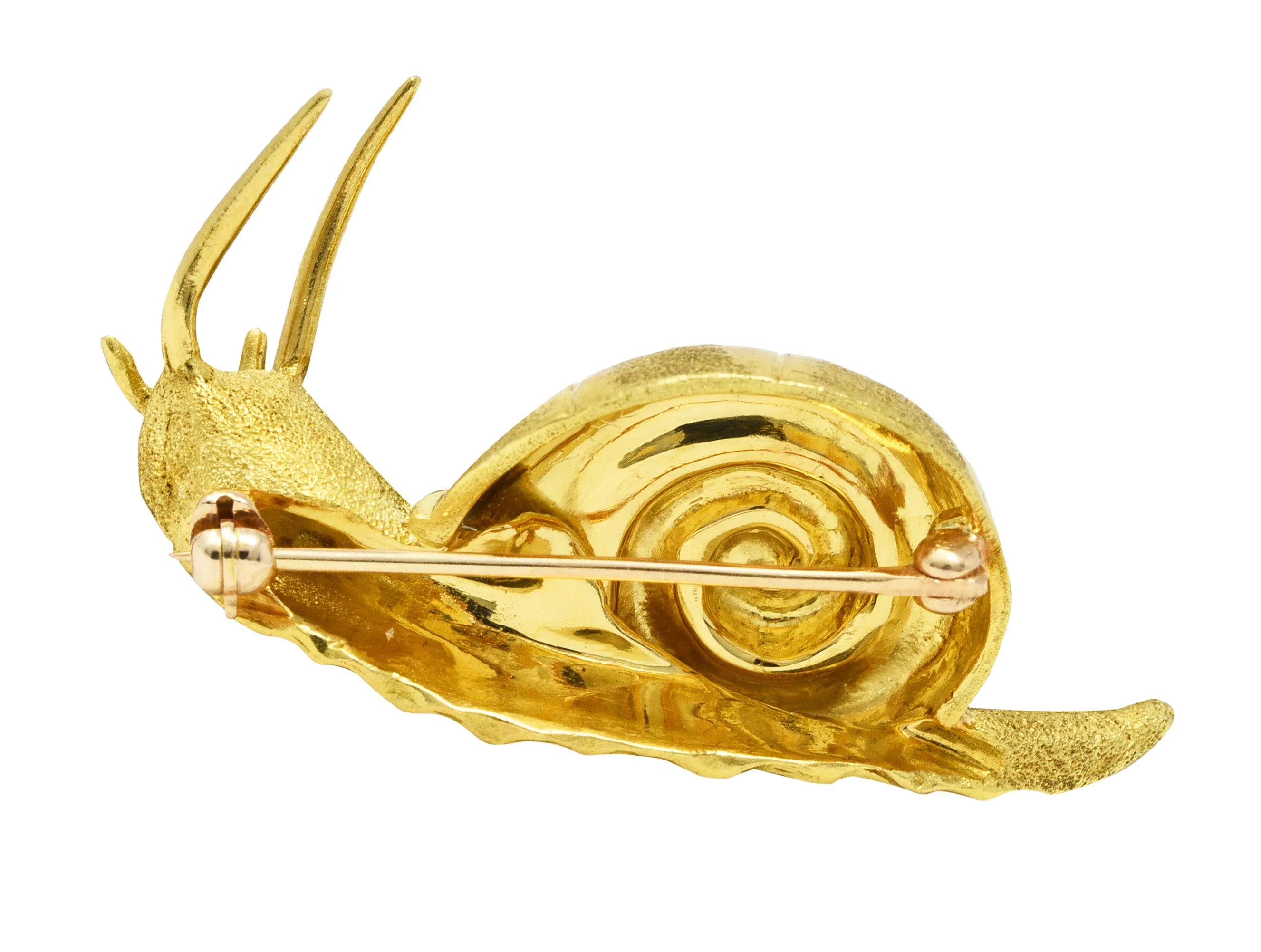 Vintage Diamond 18 Karat Yellow Gold Snail Brooch