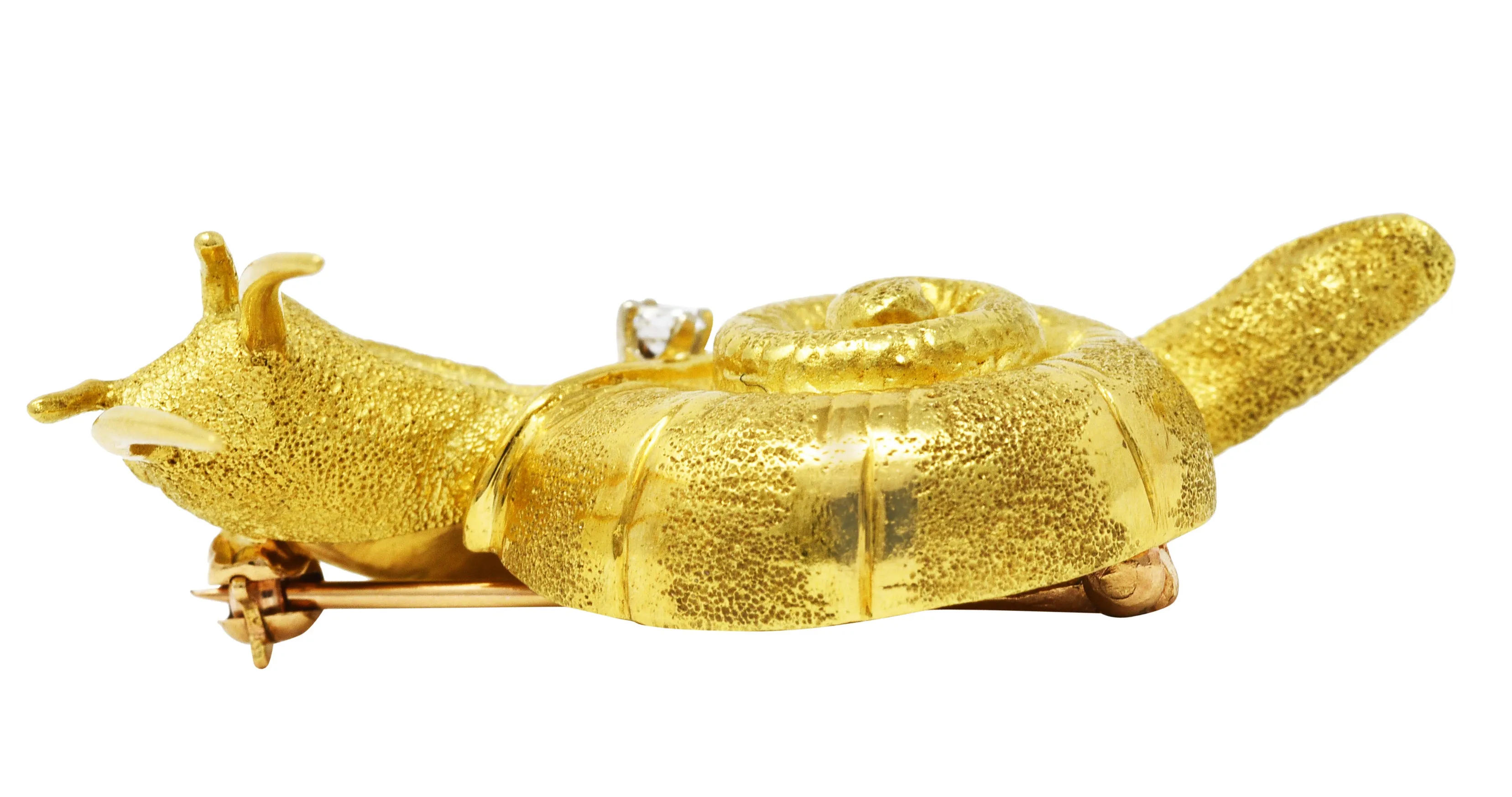 Vintage Diamond 18 Karat Yellow Gold Snail Brooch