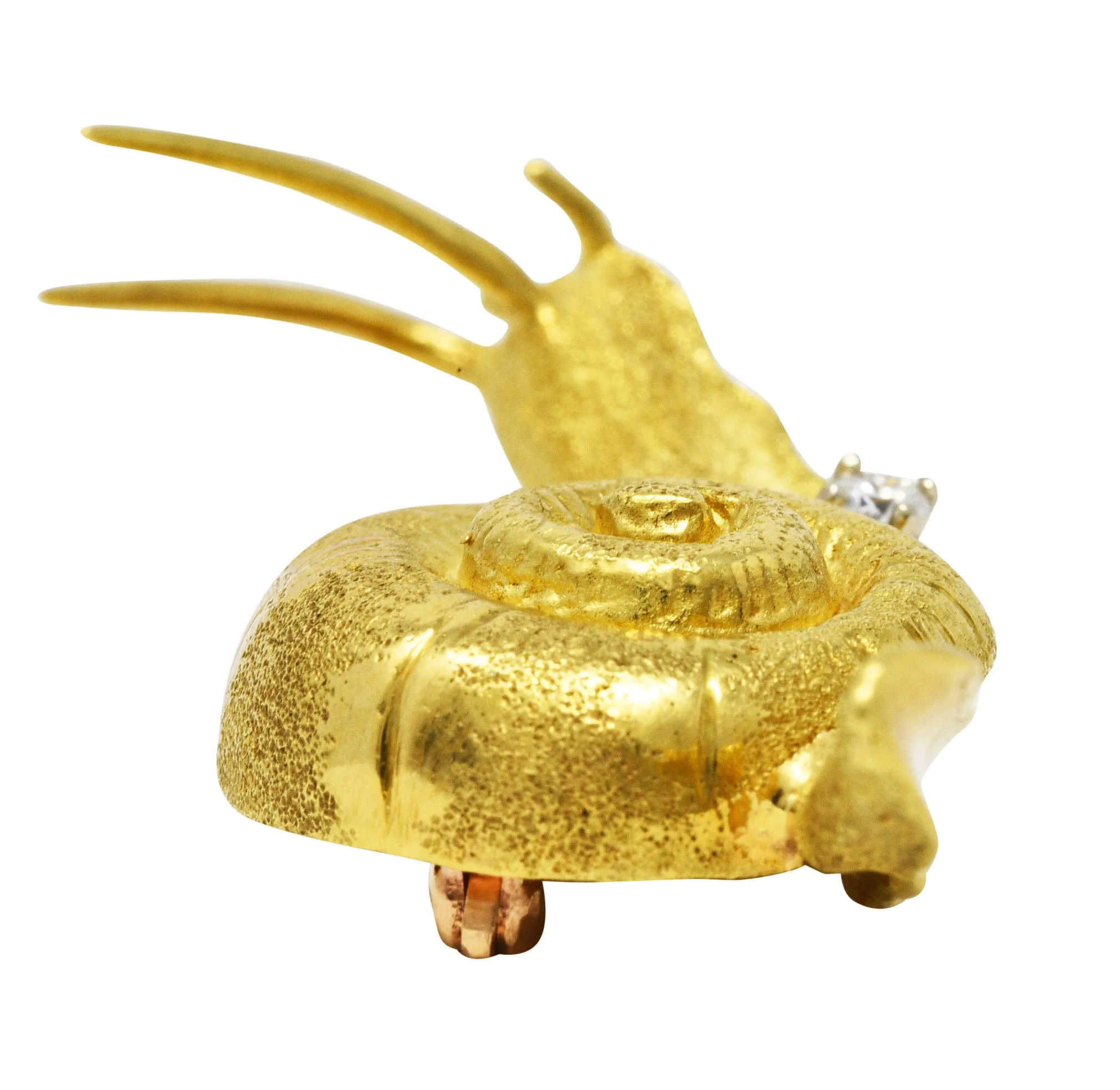 Vintage Diamond 18 Karat Yellow Gold Snail Brooch