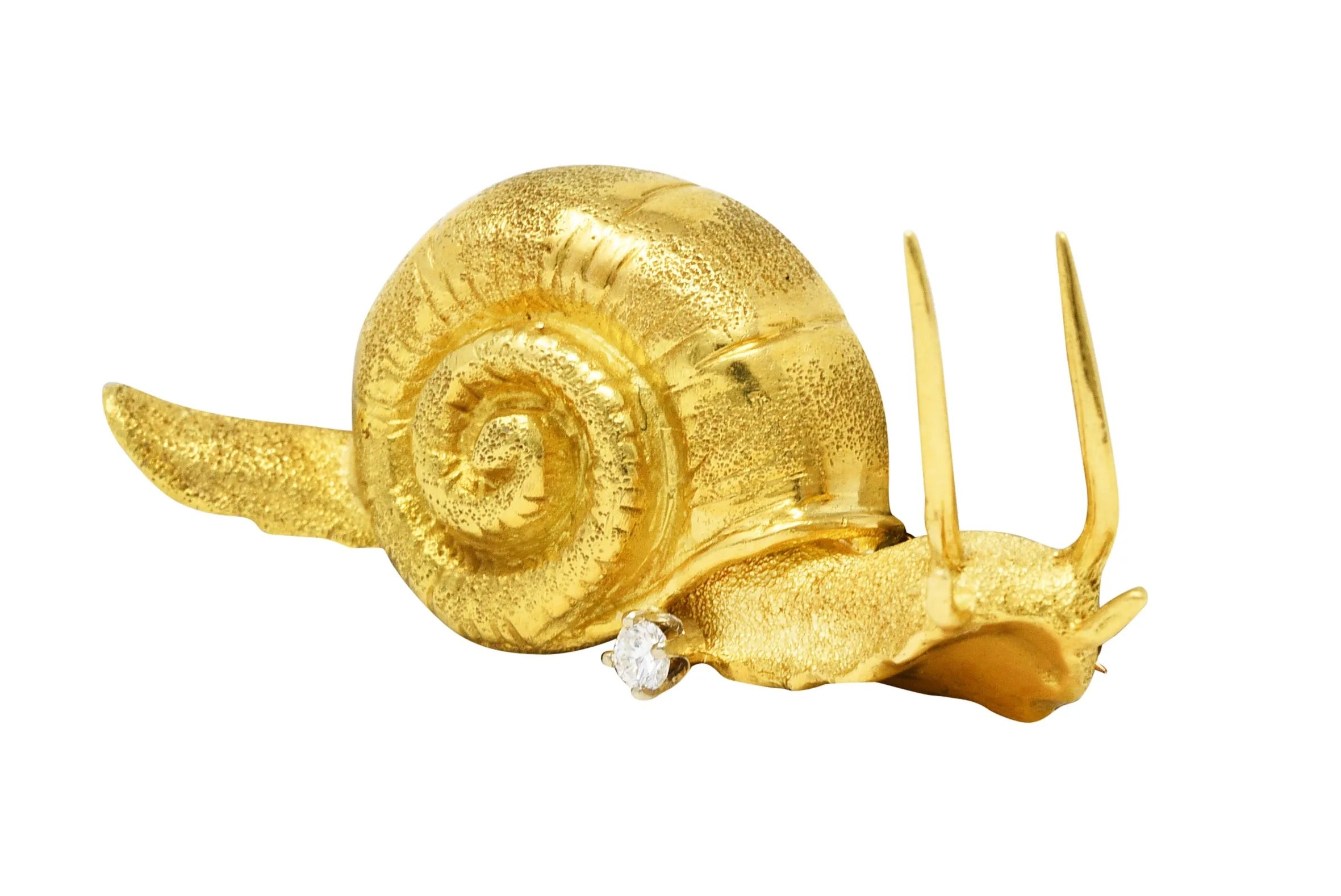 Vintage Diamond 18 Karat Yellow Gold Snail Brooch