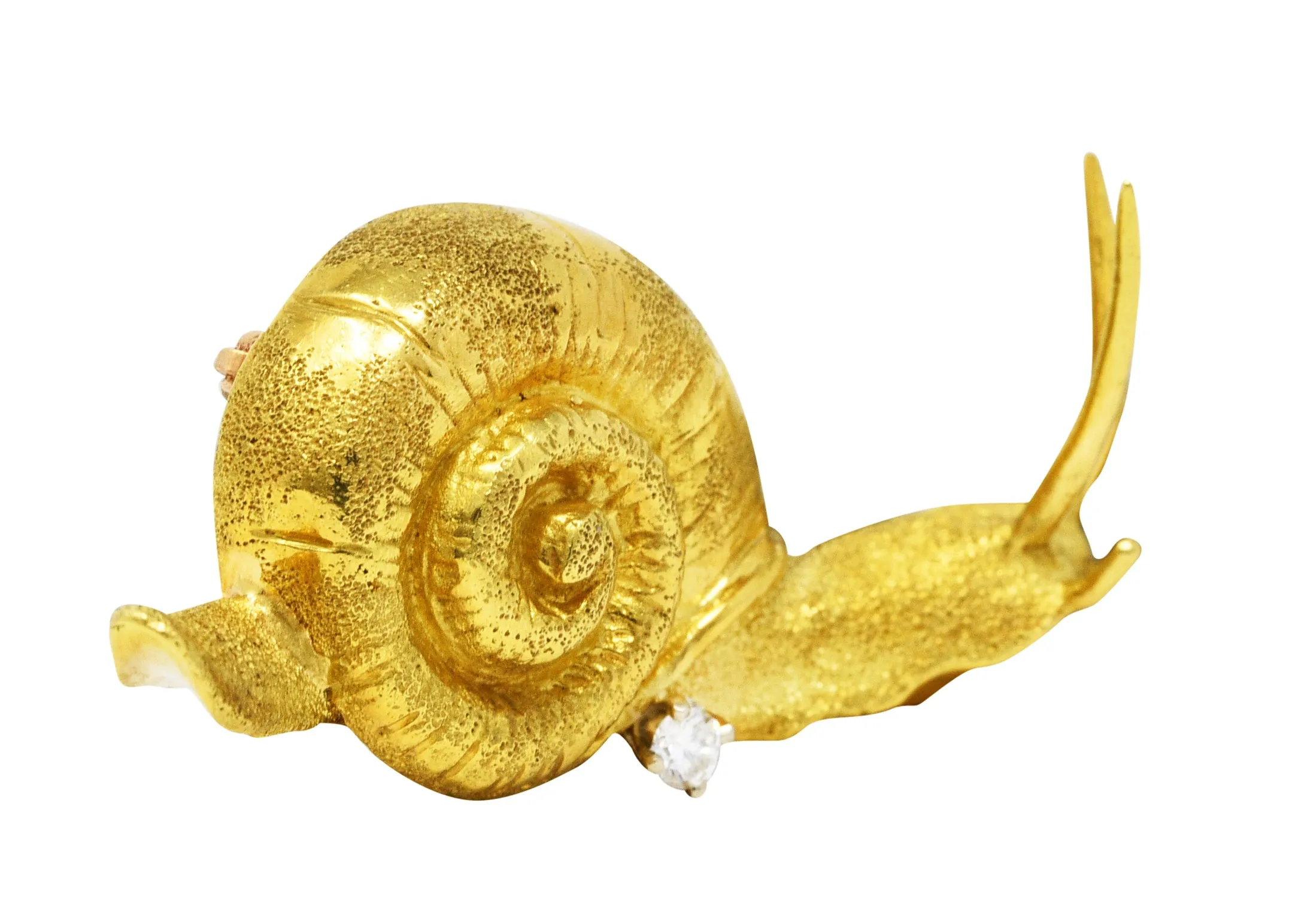 Vintage Diamond 18 Karat Yellow Gold Snail Brooch