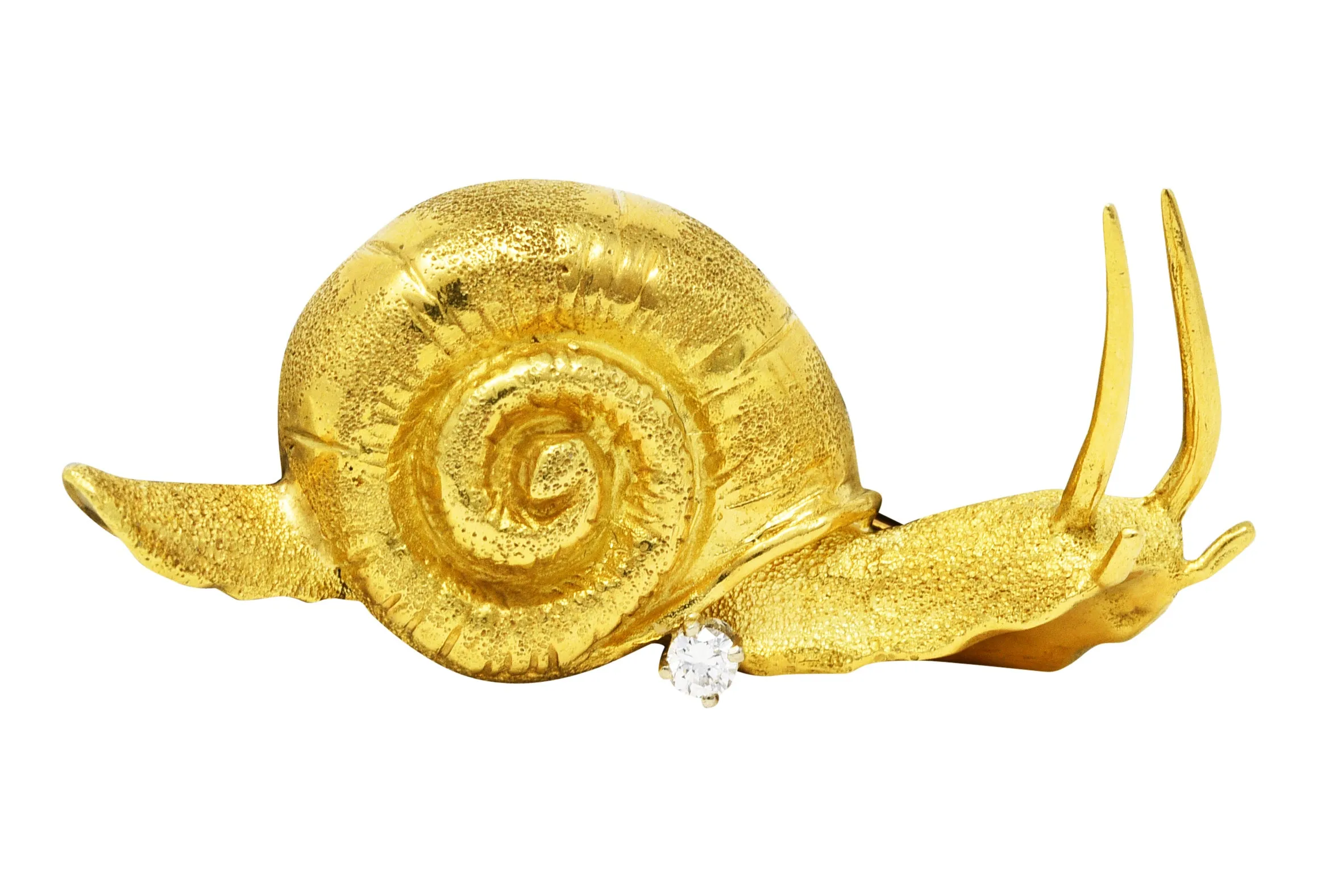 Vintage Diamond 18 Karat Yellow Gold Snail Brooch