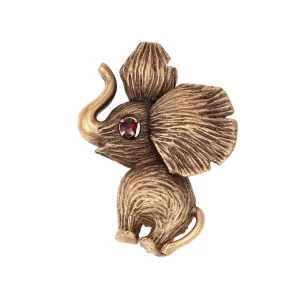 Vintage Elephant Brooch 9k Yellow Gold Pin Animal Jewelry Estate Fine Garnet Eye
