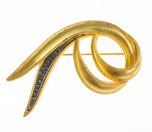 Vintage JJ Brushed Gold Modernist Brooch with Marcasite Detail