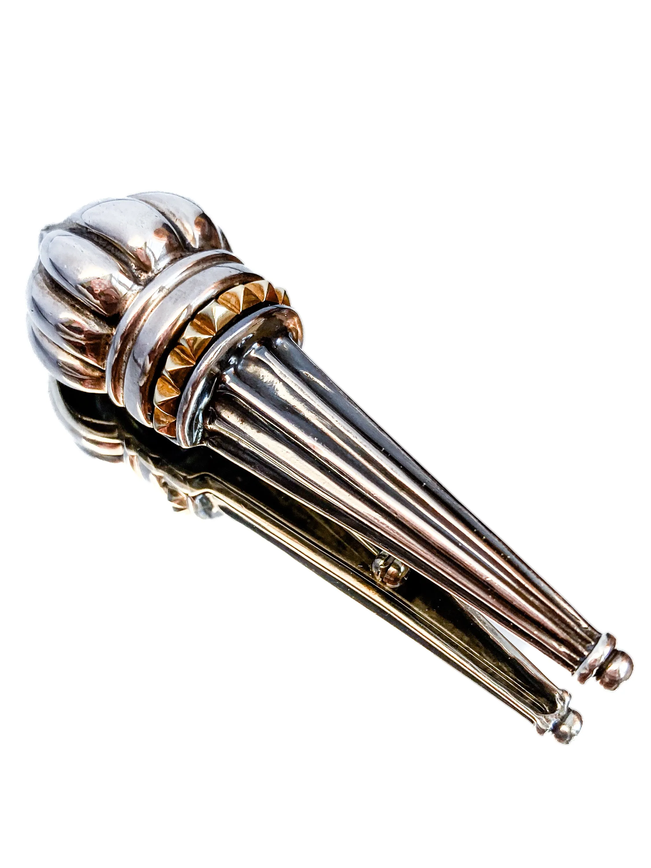 Vintage Lagos Caviar Sterling Silver Contrast 18K Gold Liberty Torch Brooch