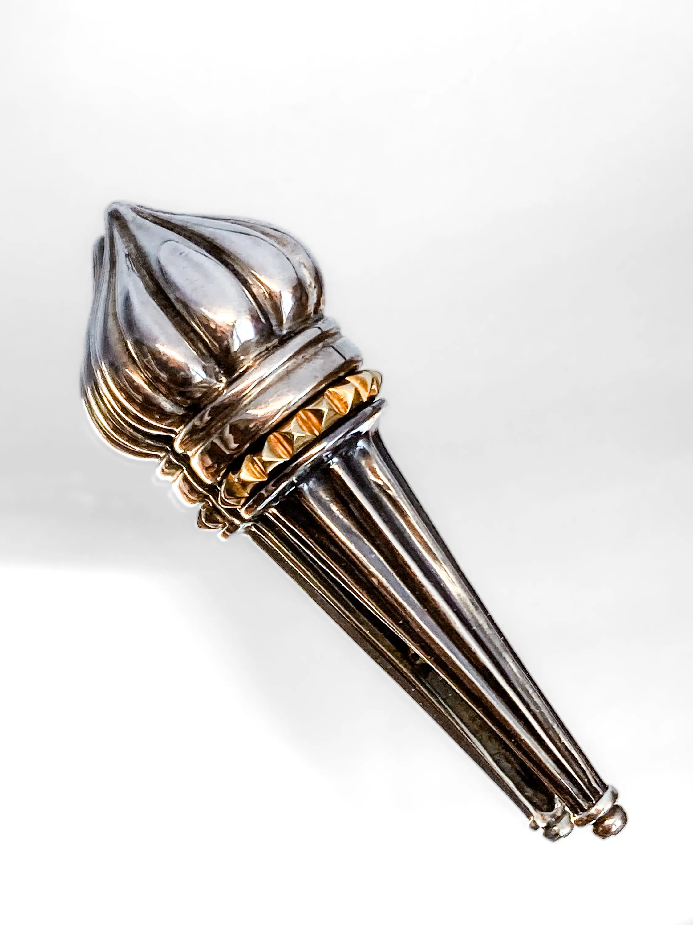 Vintage Lagos Caviar Sterling Silver Contrast 18K Gold Liberty Torch Brooch