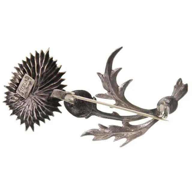 Vintage Lang Sterling Brooch Large Thistle Flower 1950s