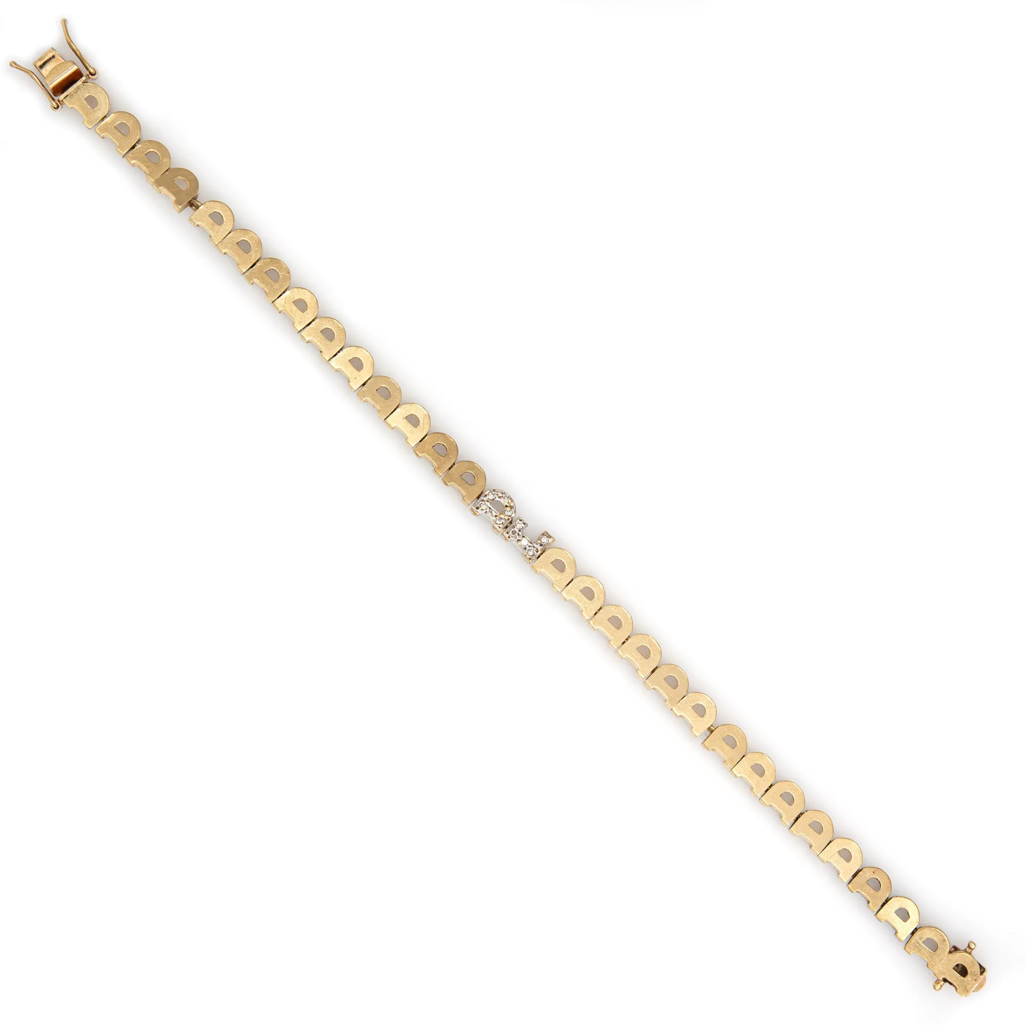 Vintage Letter D Bracelet DL Initials 14k Yellow Gold 7.5" Fine Diamond Jewelry
