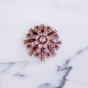 Vintage Mid Century Modern Shades of Purple Rhinestone Medallion Brooch