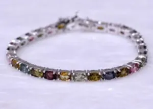 Vintage Multi Tourmaline Bracelet For Women October Birthstone Bracelet 925 Sterling Silver Bracelet