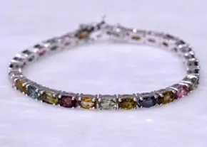 Vintage Multi Tourmaline Bracelet For Women October Birthstone Bracelet 925 Sterling Silver Bracelet