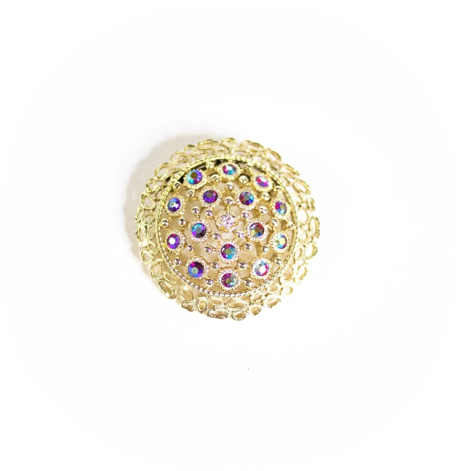 Vintage Red Aurora Borealis Medallion Brooch