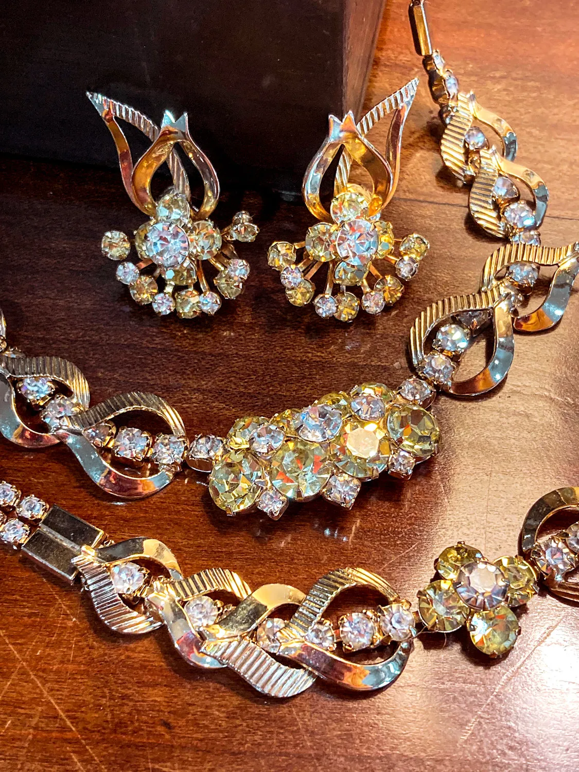 Vintage Sarah Coventry Sunshine Yellow Clear Rhinestone Jewelry Set