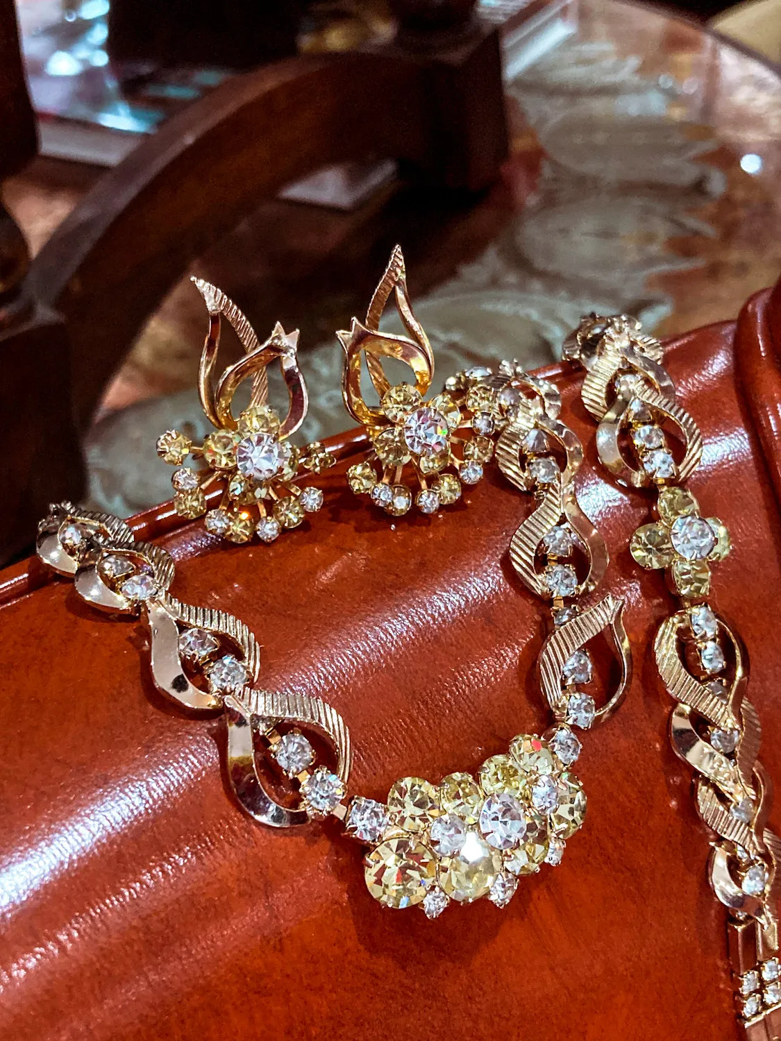 Vintage Sarah Coventry Sunshine Yellow Clear Rhinestone Jewelry Set