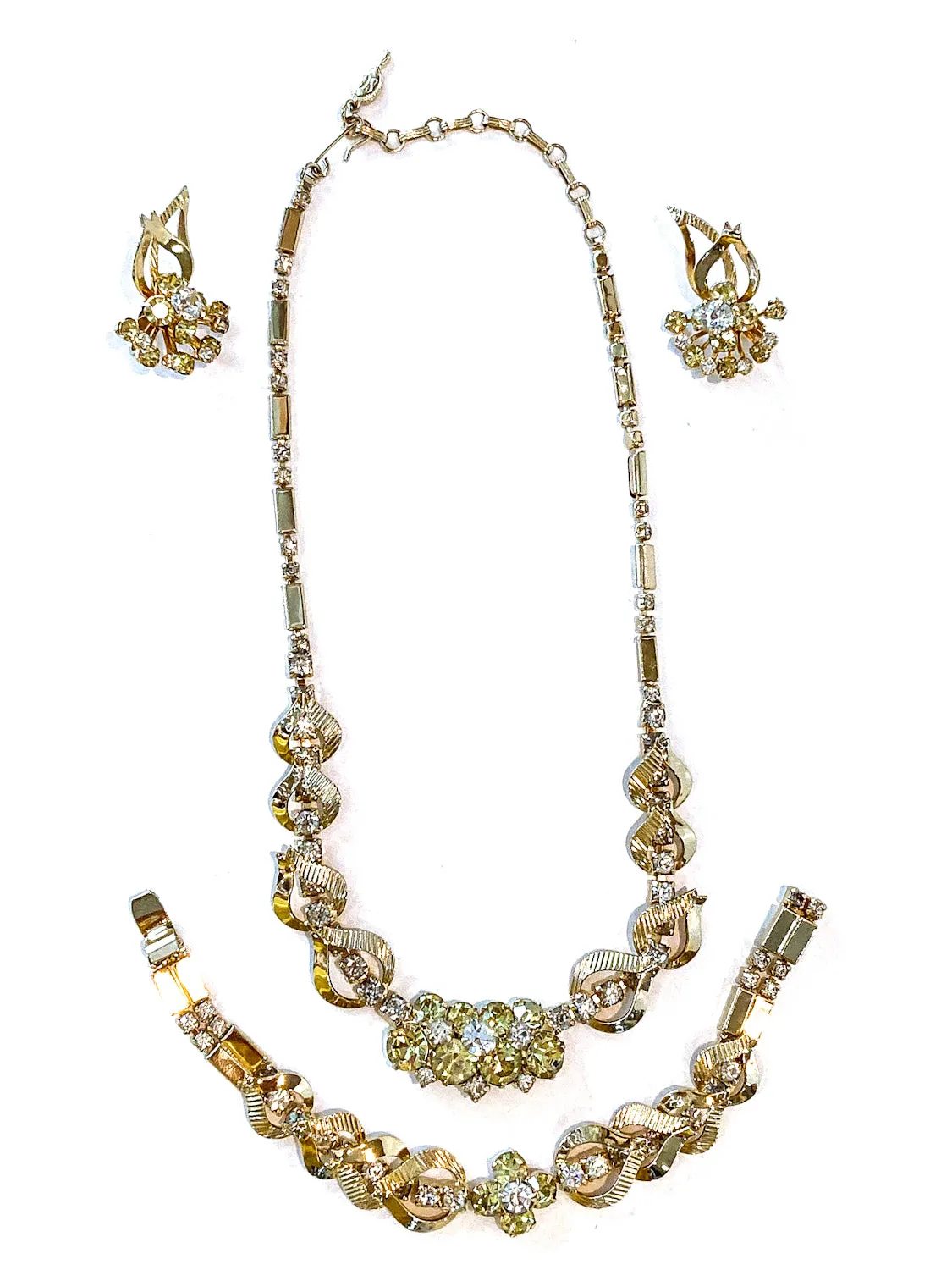 Vintage Sarah Coventry Sunshine Yellow Clear Rhinestone Jewelry Set