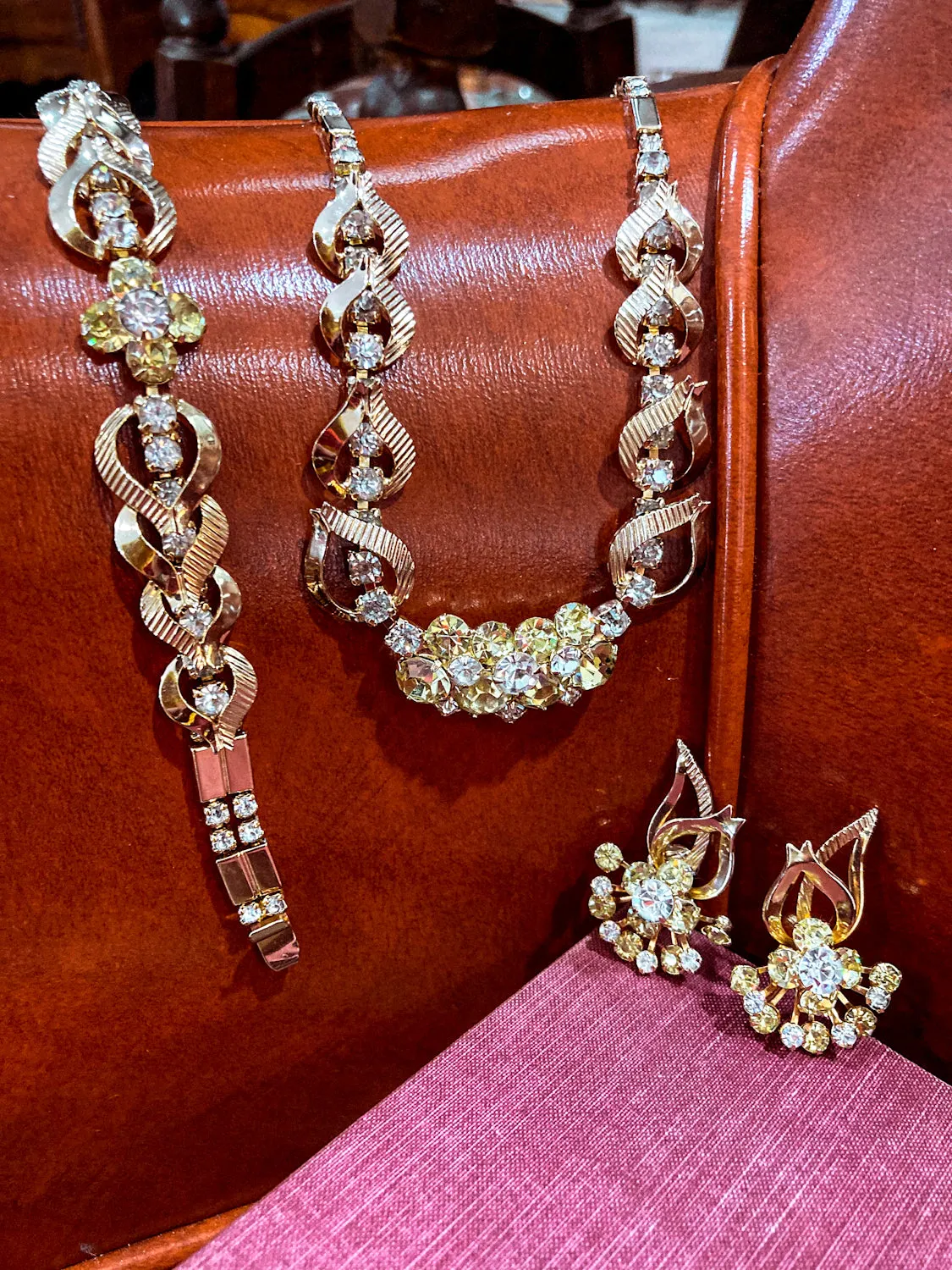 Vintage Sarah Coventry Sunshine Yellow Clear Rhinestone Jewelry Set