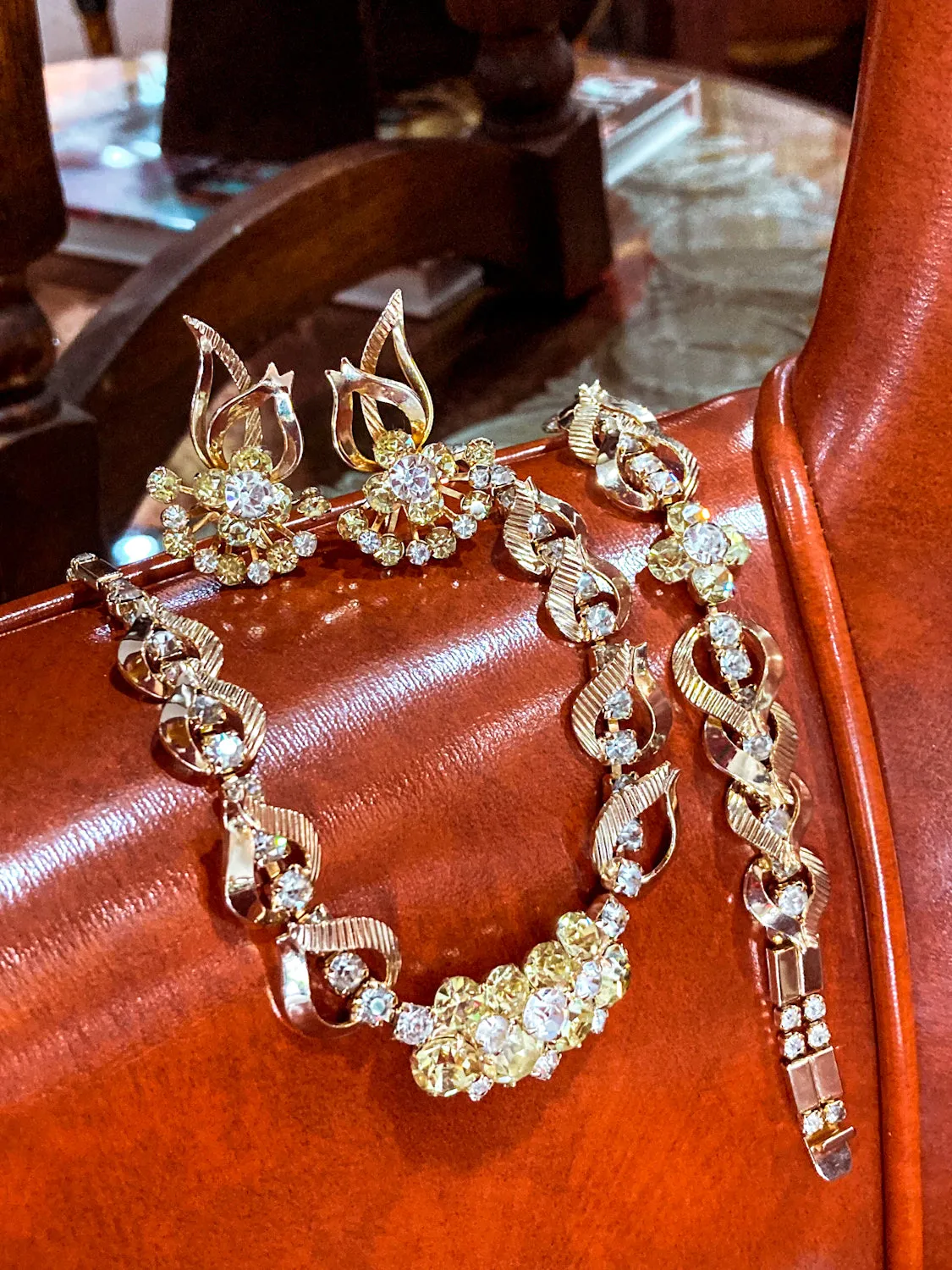 Vintage Sarah Coventry Sunshine Yellow Clear Rhinestone Jewelry Set