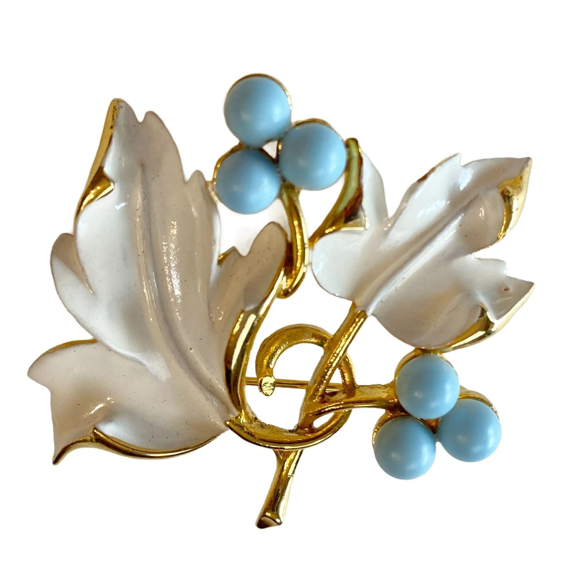 Vintage Sarah Coventry White and Blue Bead Brooch & Earrings Demi Parure Set