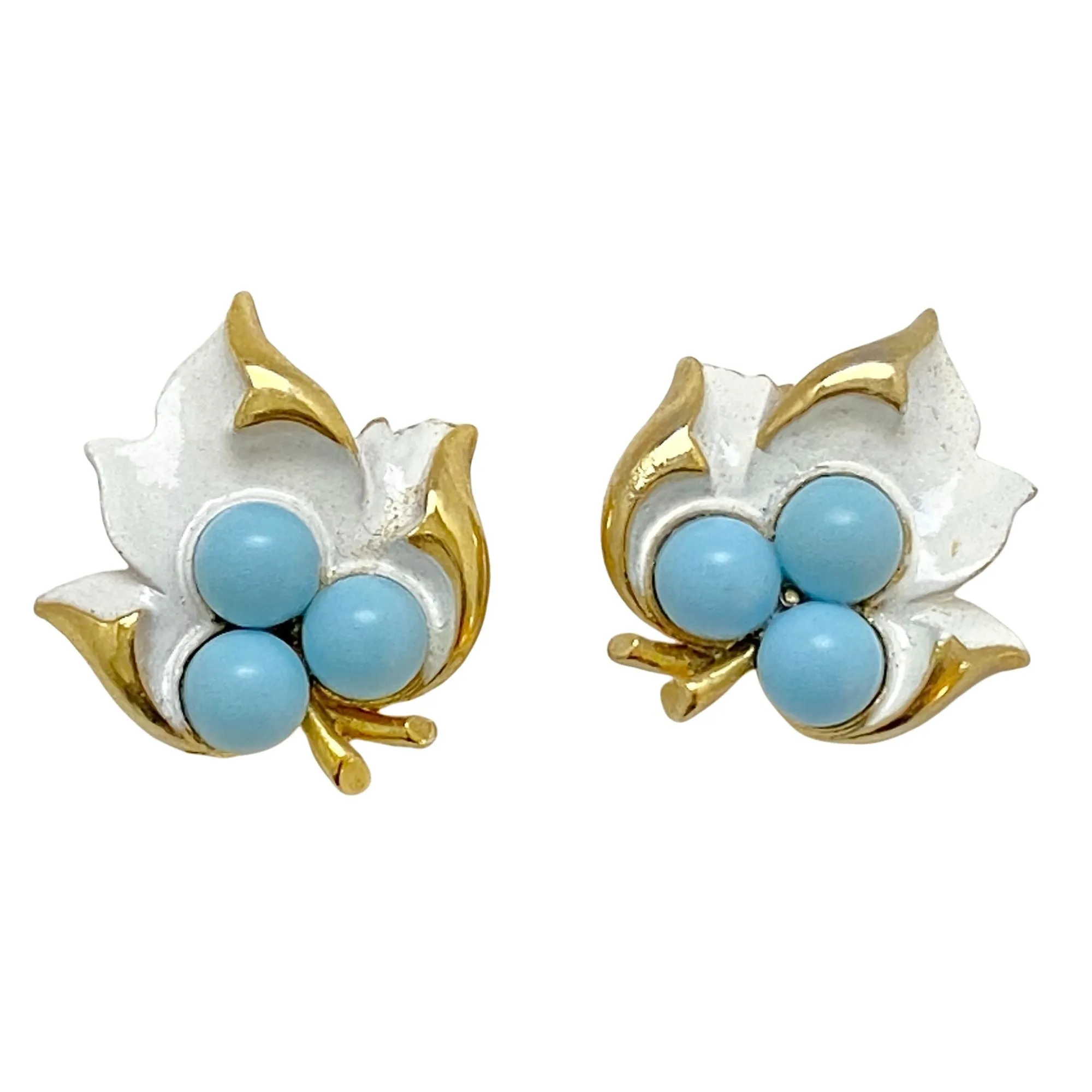 Vintage Sarah Coventry White and Blue Bead Brooch & Earrings Demi Parure Set