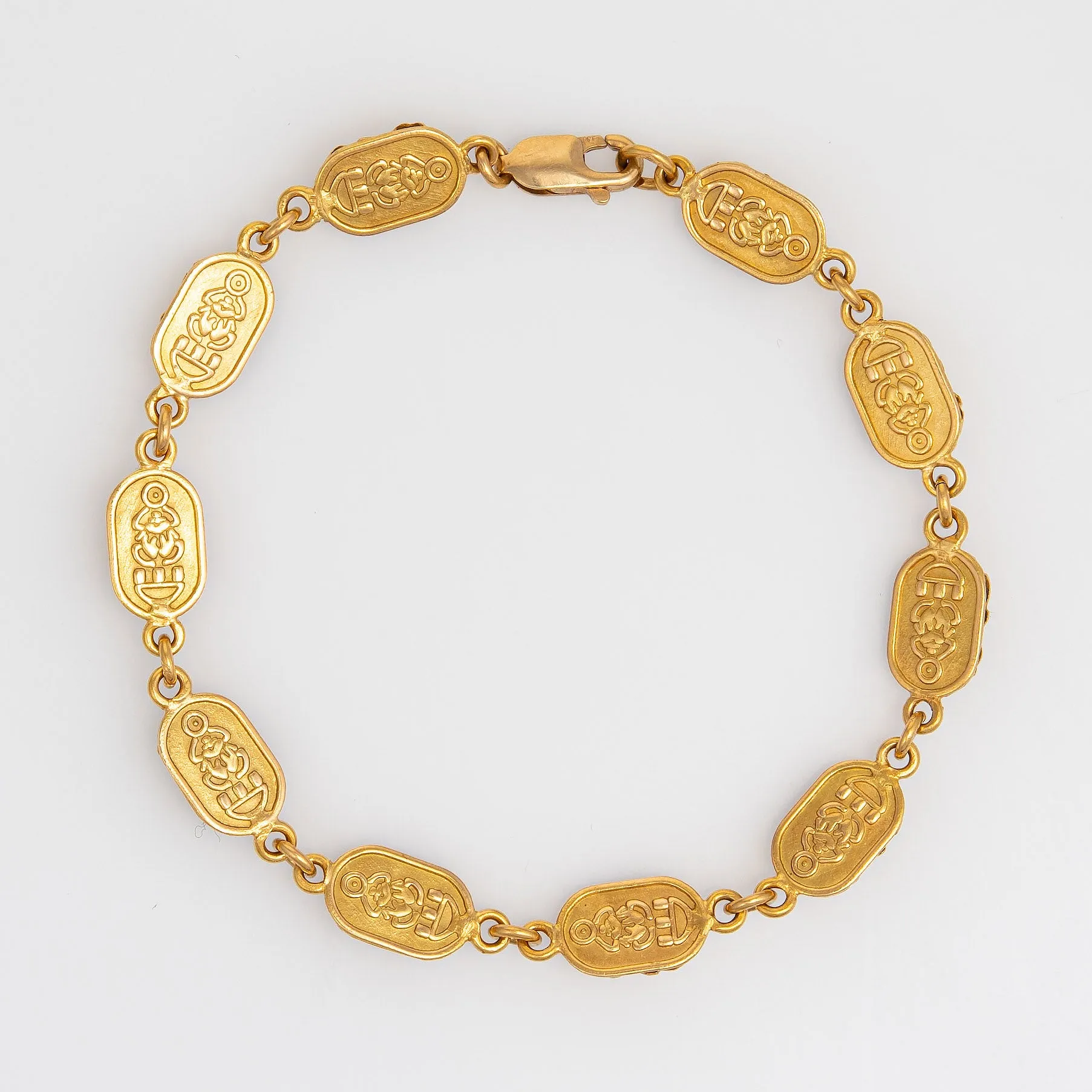 Vintage Scarab Beetle Bracelet 18k Yellow Gold Egyptian Jewelry 7" Fine Renewal
