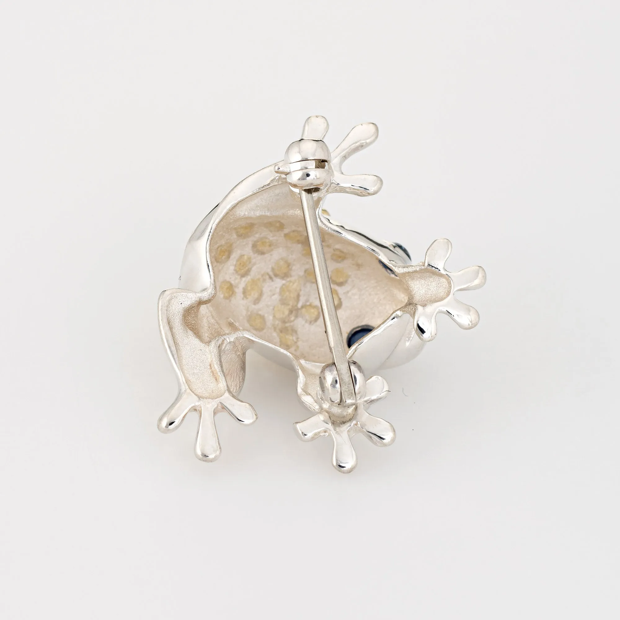 Vintage Tiffany & Co Frog Brooch Sterling Silver 18k Gold Sapphire Eyes Jewelry