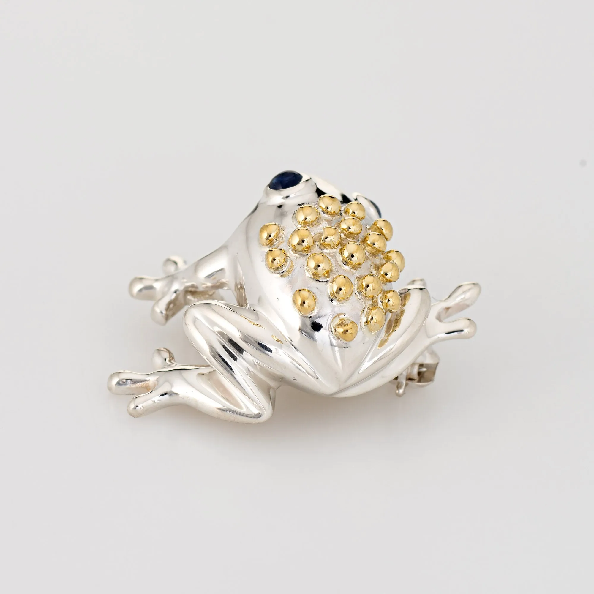 Vintage Tiffany & Co Frog Brooch Sterling Silver 18k Gold Sapphire Eyes Jewelry