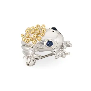 Vintage Tiffany & Co Frog Brooch Sterling Silver 18k Gold Sapphire Eyes Jewelry