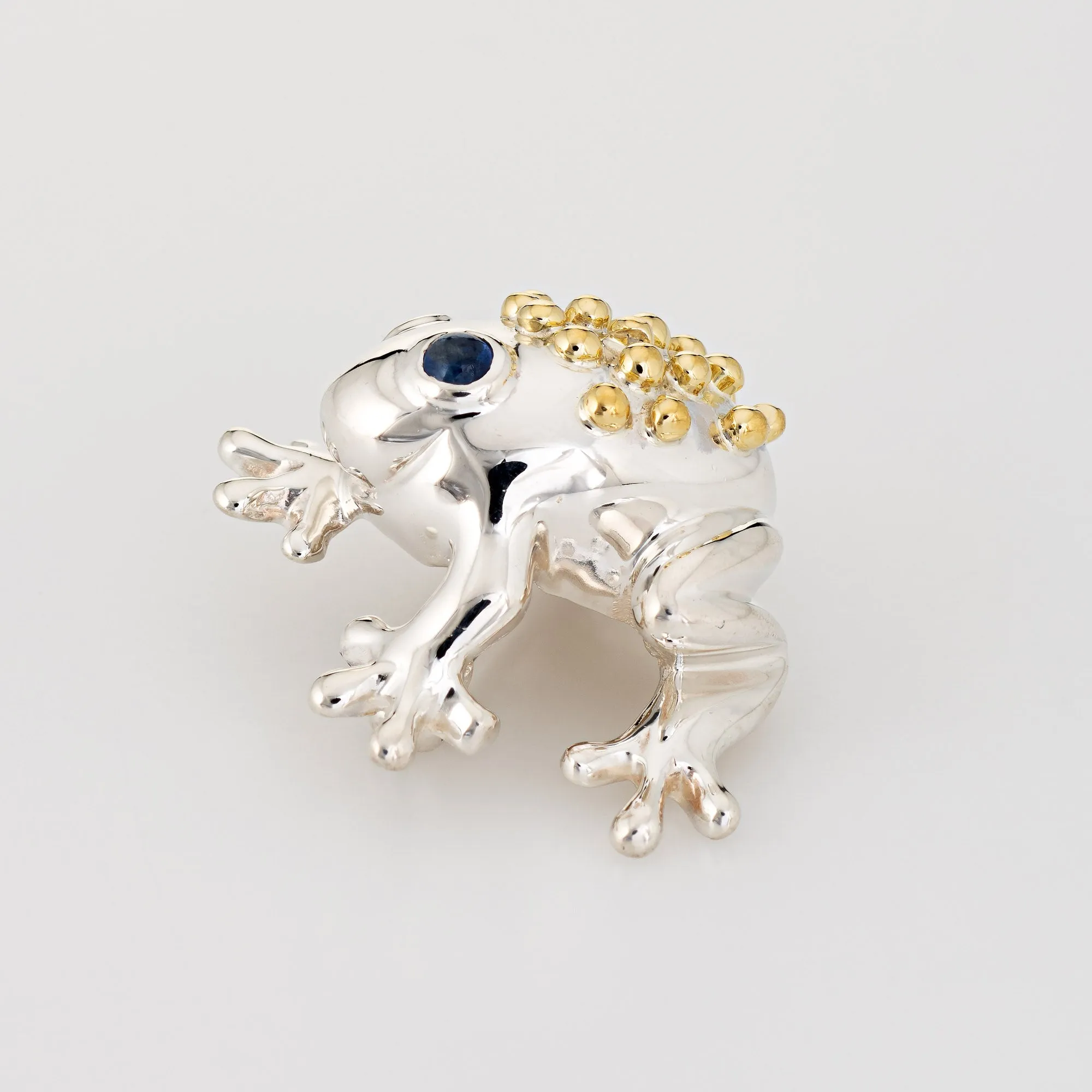 Vintage Tiffany & Co Frog Brooch Sterling Silver 18k Gold Sapphire Eyes Jewelry