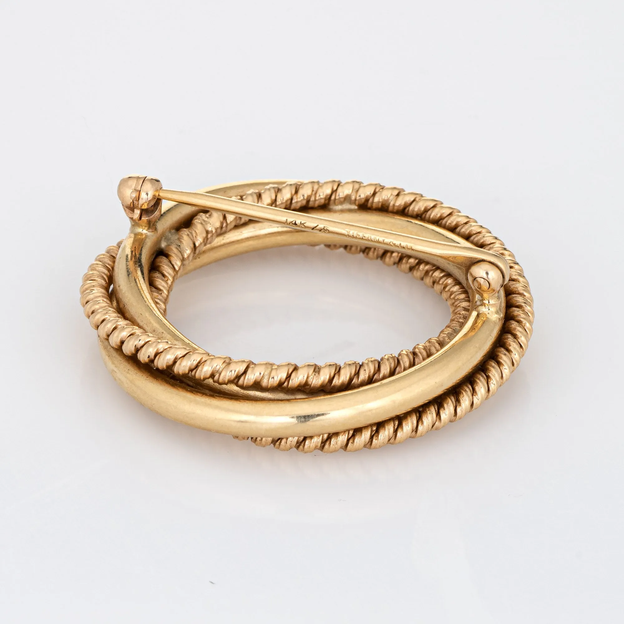 Vintage Tiffany & Co Infinity Knot Brooch 14k Yellow Gold 1.25" Signed Jewelry