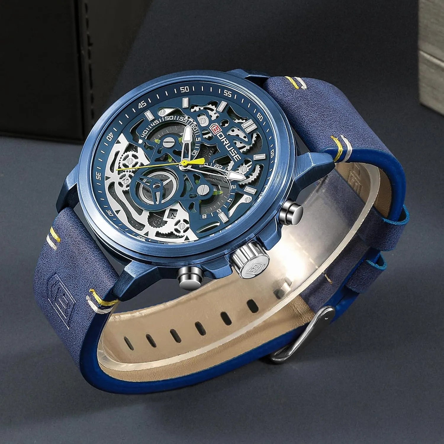 Watches for Men Business Chronograph Big Face Skeleton Quartz Watch
