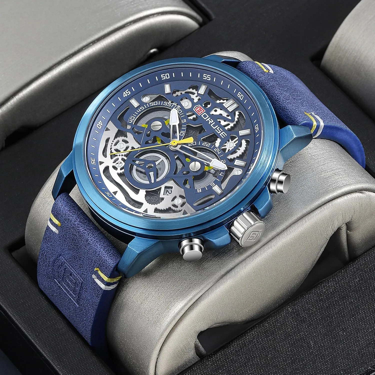 Watches for Men Business Chronograph Big Face Skeleton Quartz Watch
