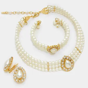 Wedding Jewelry | Cream Teardrop Pearl Necklace Set | 297450