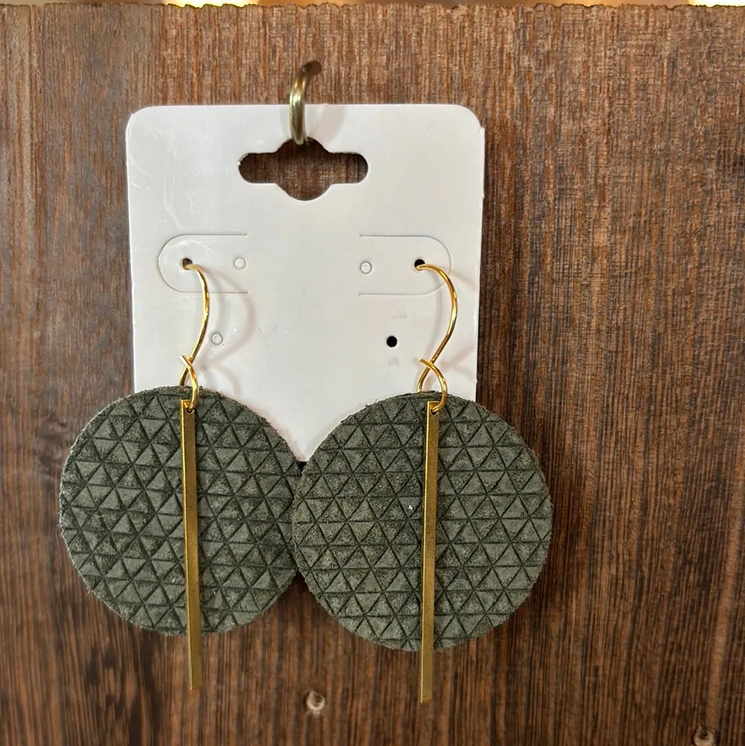 WEF - Embossed Circles w/Gold Bar Dangle Earrings