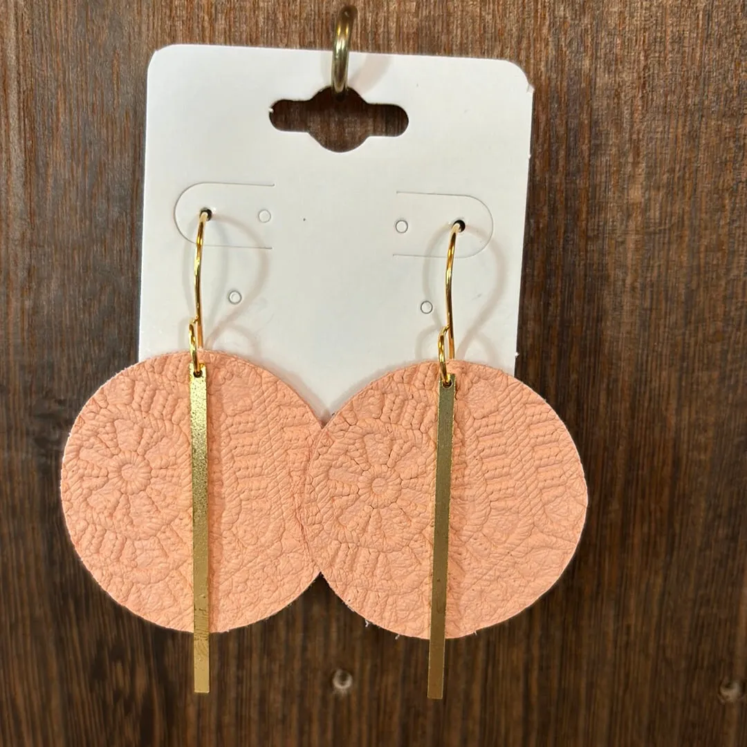 WEF - Embossed Circles w/Gold Bar Dangle Earrings