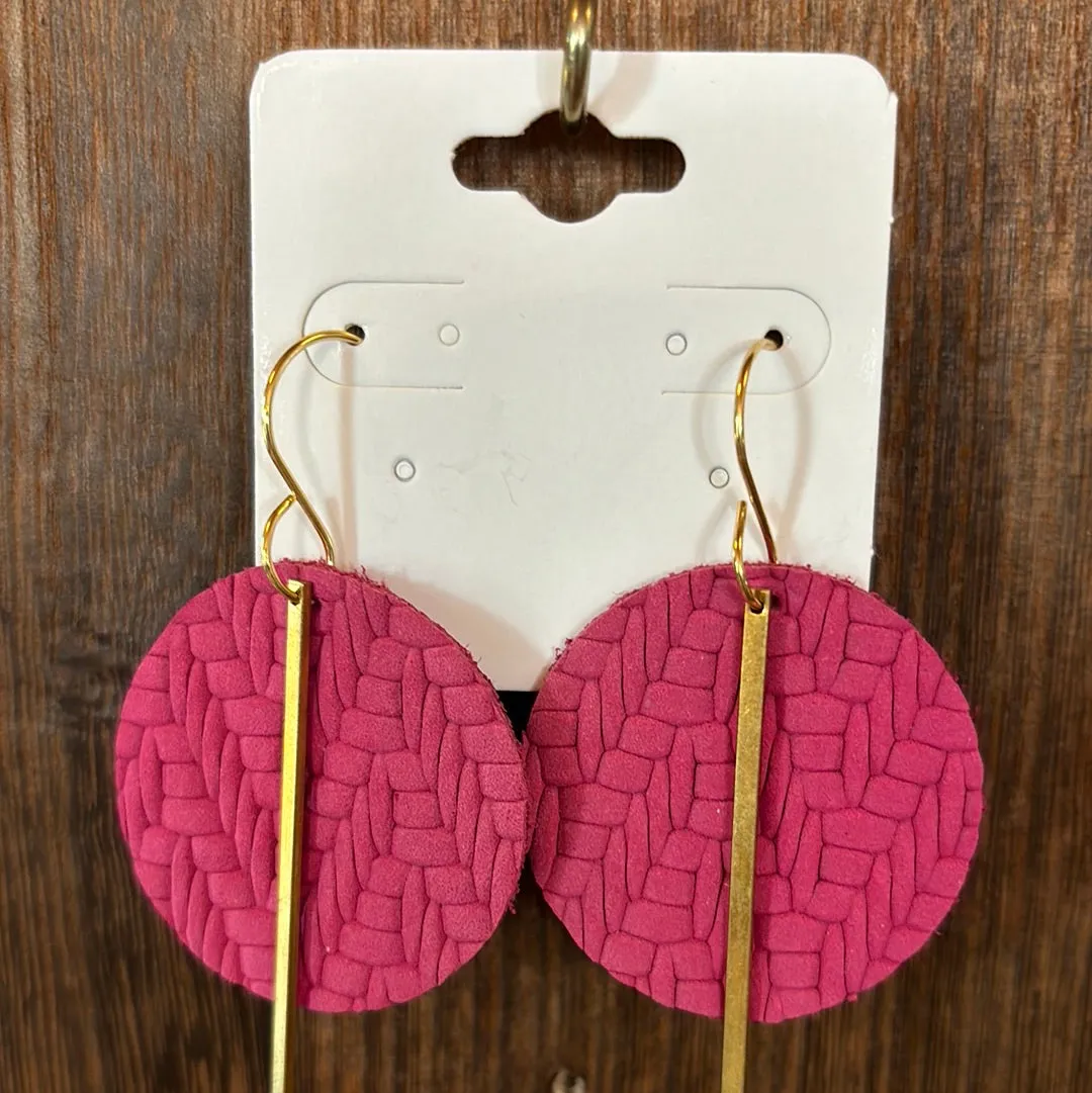 WEF - Embossed Circles w/Gold Bar Dangle Earrings
