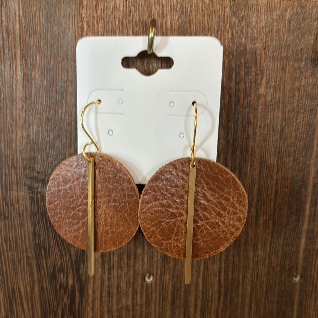 WEF - Embossed Circles w/Gold Bar Dangle Earrings