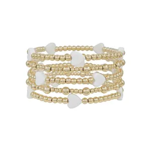 White Hearts Beaded Bracelet Set